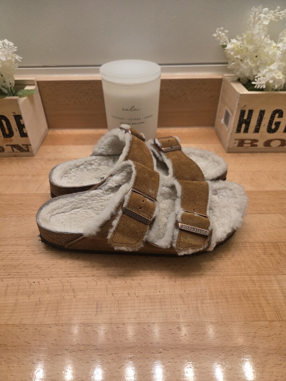 Birkenstock Arizona Shearling Sandals Mink Suede Women's Size EU 38